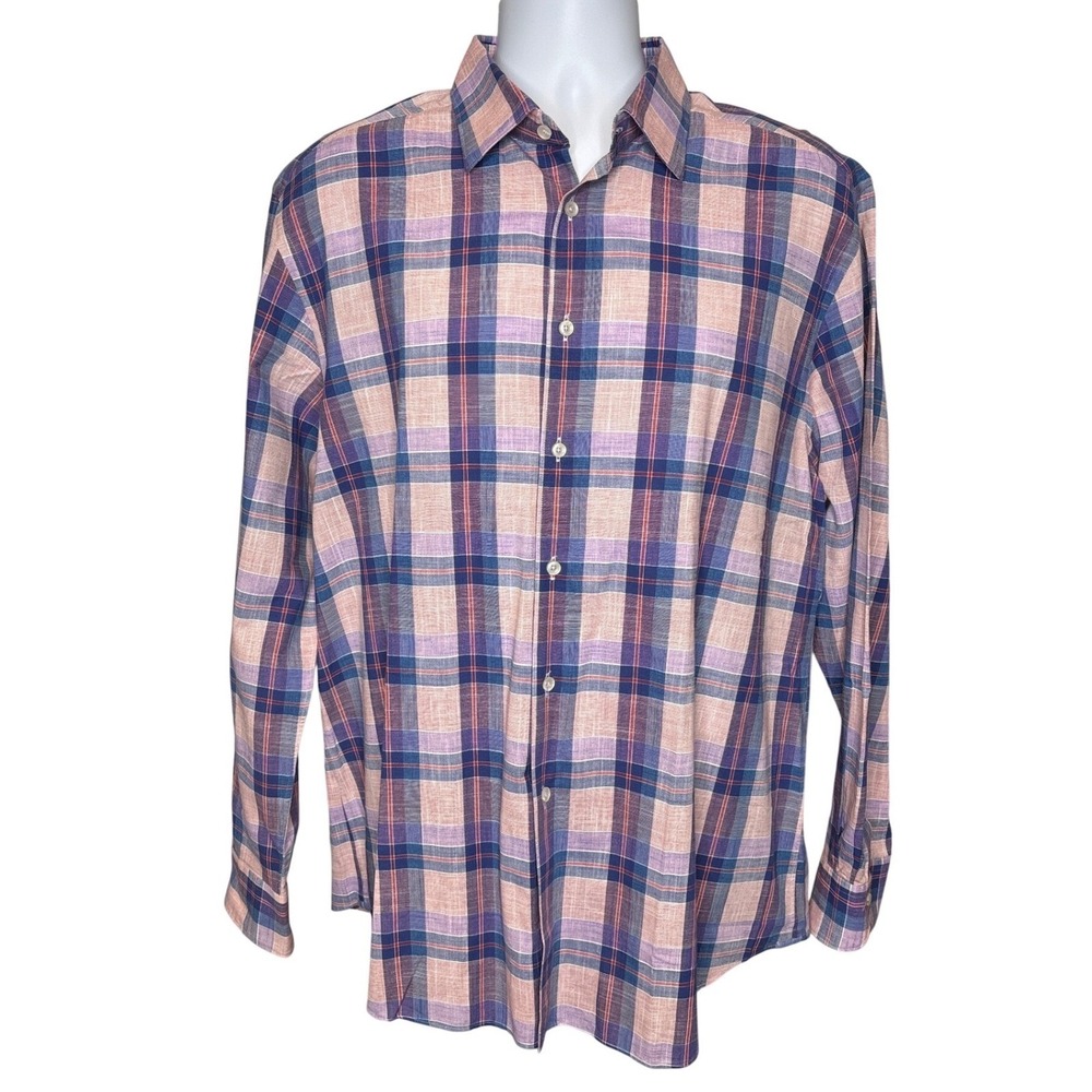 XACUS Mens Pink Plaid Button Up Evolution Fit‎ Long Sleeve Shirt Size 17.5 44